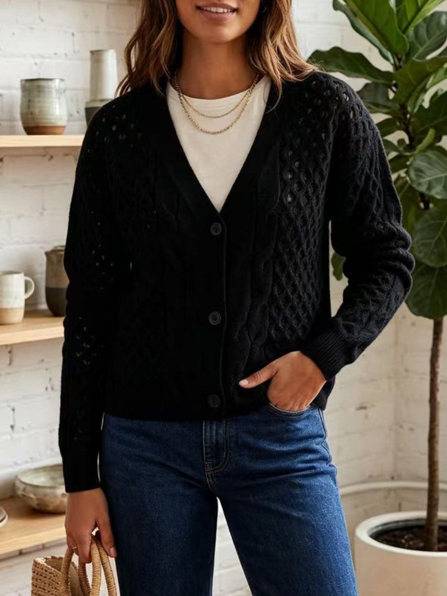 cardigan in ivory with cable knit and cable-knit