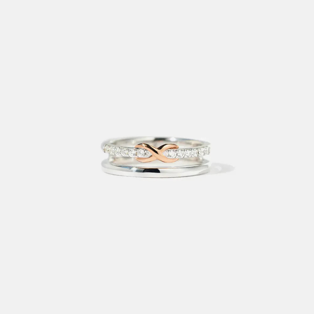 Silver infinity knot trio ring set with cubic zirconia accents