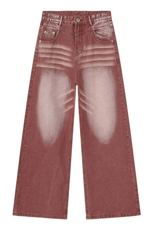 Dip-dye wide-leg denim trousers in rust with a faded effect and relaxed fit.