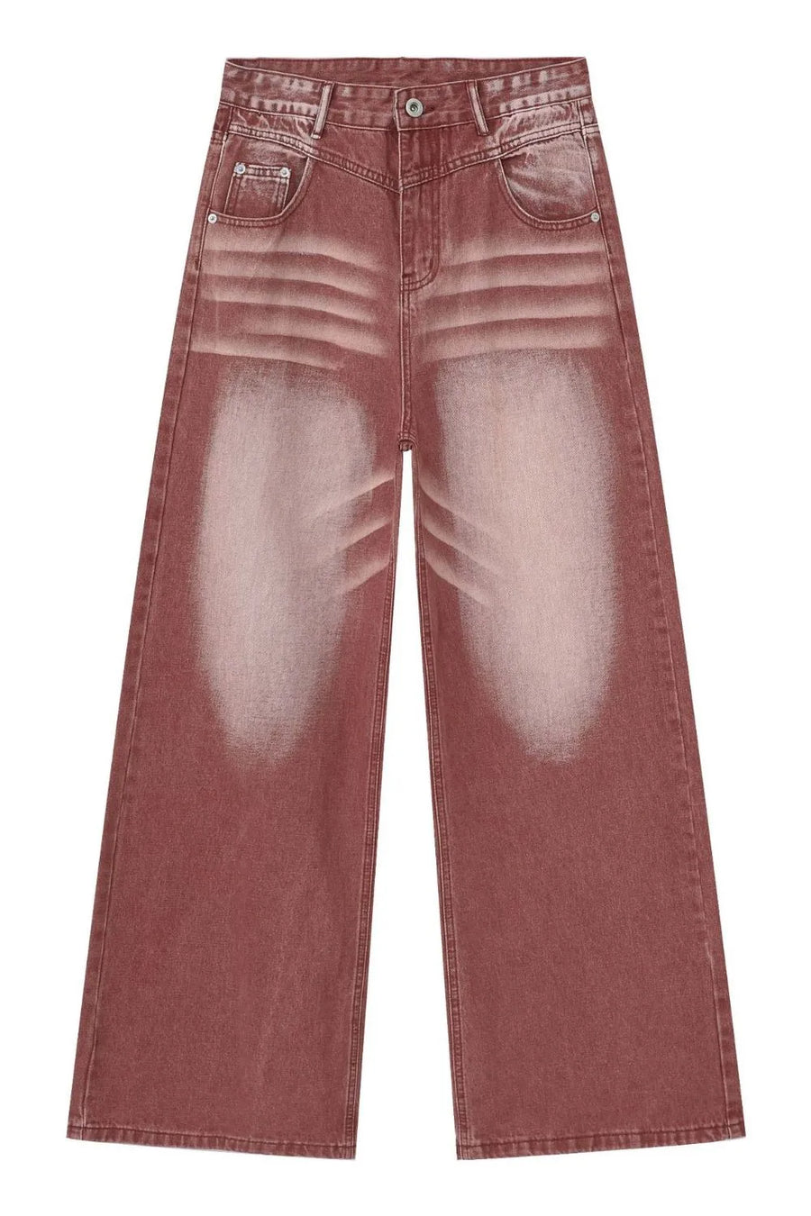 Dip-dye wide-leg denim trousers in rust with a faded effect and relaxed fit.