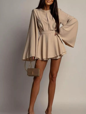 modern mini dress in White with round neck