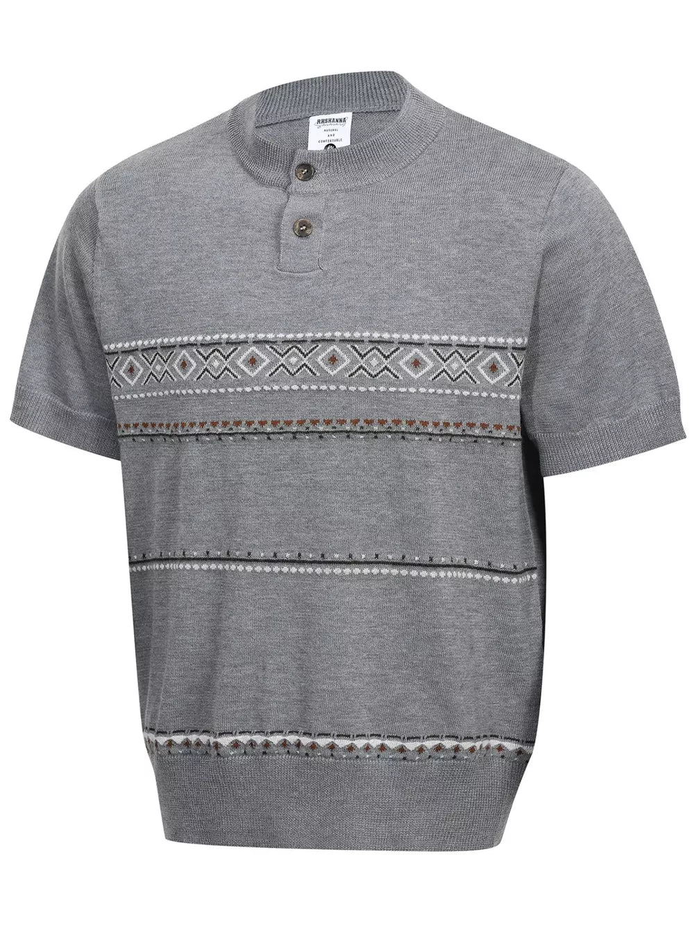 Khaki Men's Short Sleeve Henley Knit Top