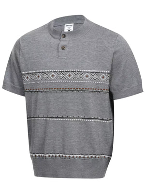 Khaki Men's Short Sleeve Henley Knit Top