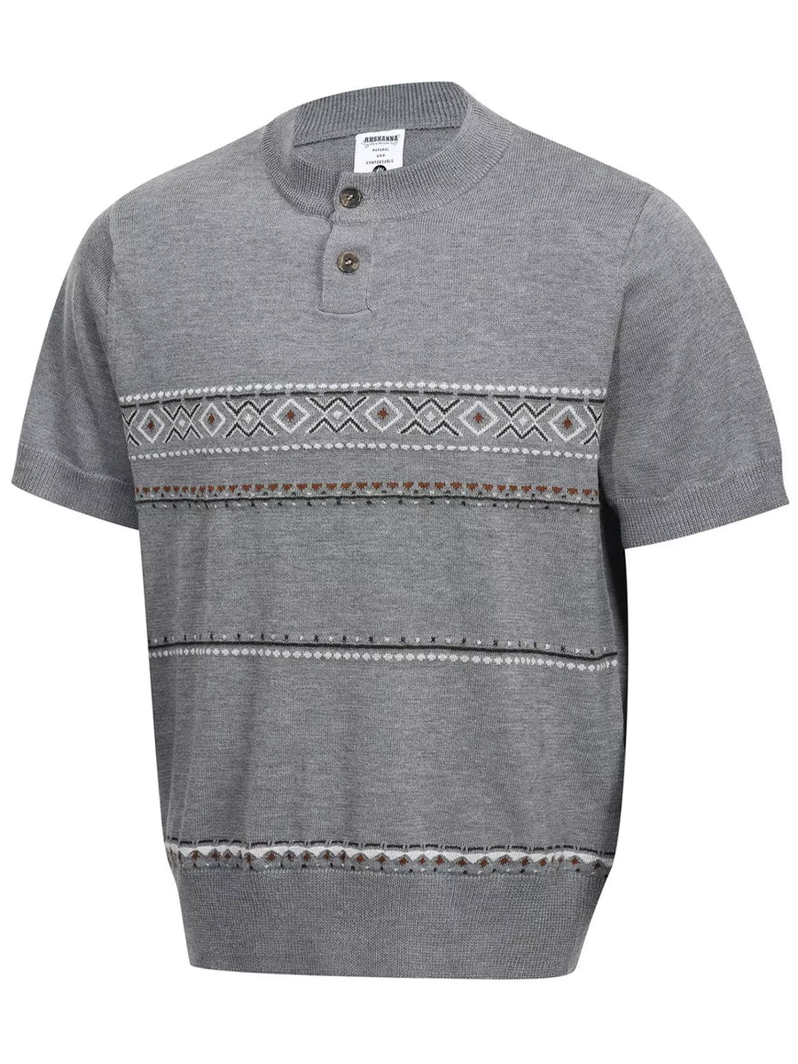 Khaki Men's Short Sleeve Henley Knit Top