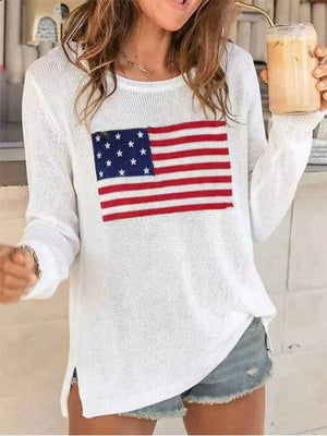 White American Flag Long Sleeve Sweater