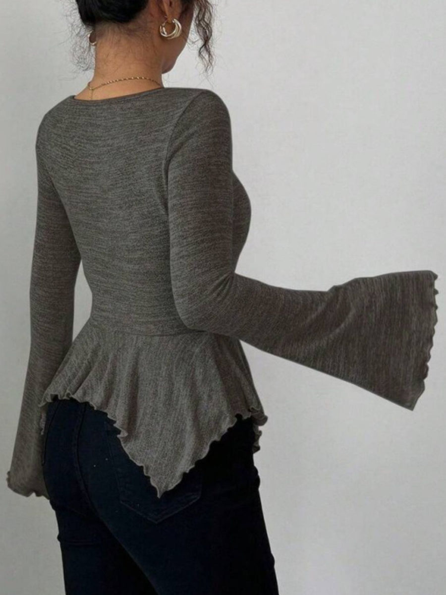 modern peplum top in Wheat Color with v-neck