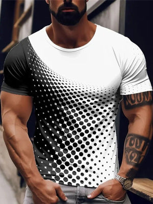Men's black and white gradient dot print crew neck t-shirt.