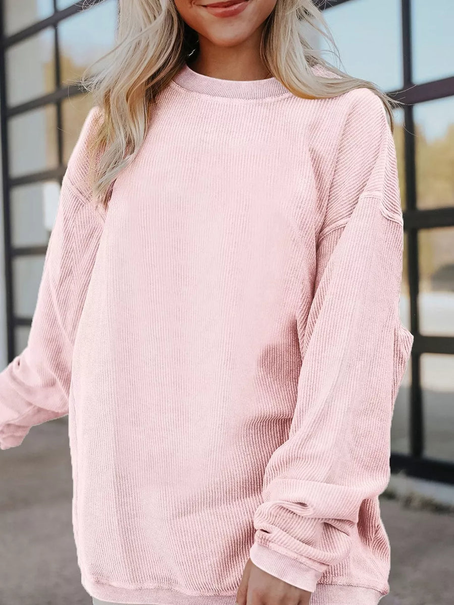 Ribbed Corduroy Oversized Sweatshirt in Dusty Pink