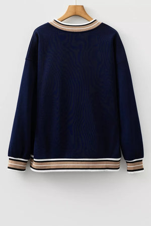 sweatshirt featuring striped in Dark Navy with 65% polyester, 35% cotton Care instructions: Machine wash cold texture