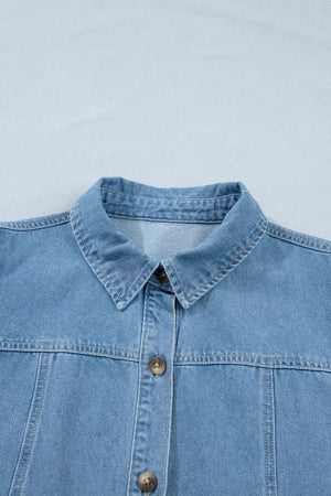 Light wash denim dress with button front and collar detail