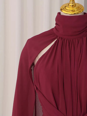 Ruched Halter Neck Cape Maxi Dress option 9