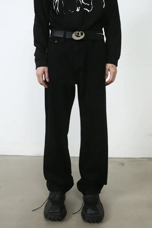 Relaxed fit black denim trousers with a straight leg and casual styling.