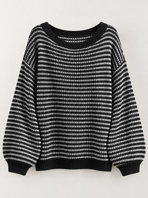 pullover sweater in Gray with striped and oversized
