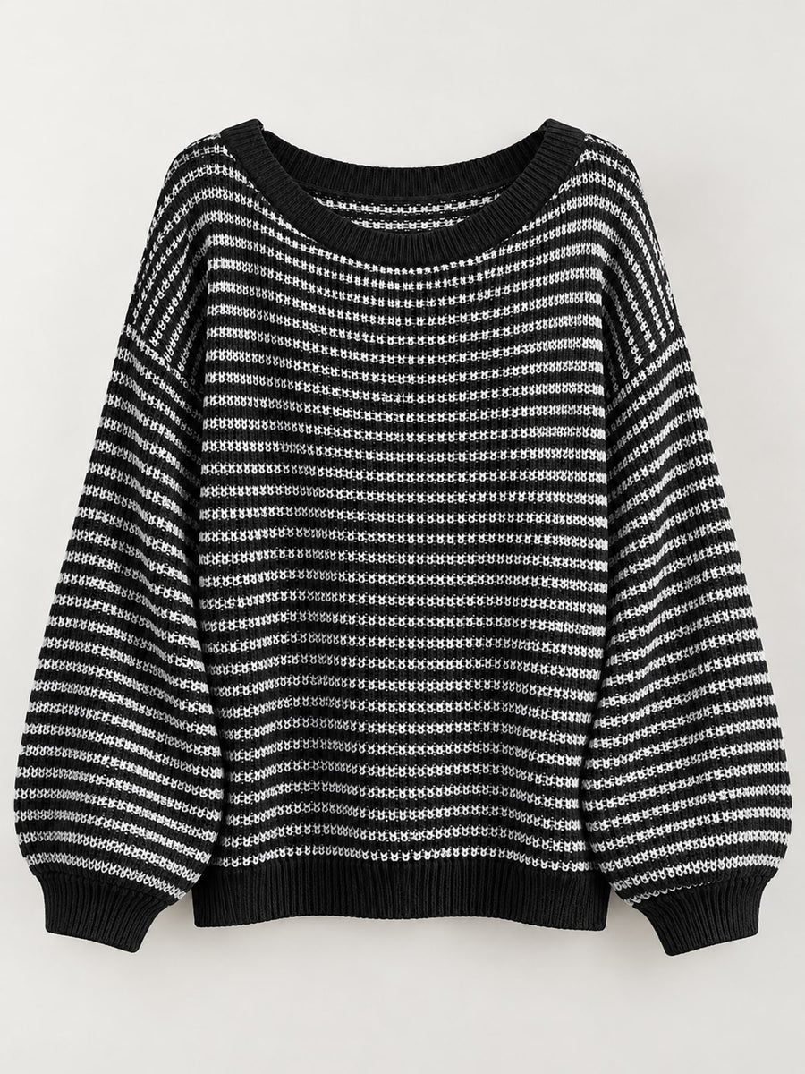 pullover sweater in Gray with striped and oversized