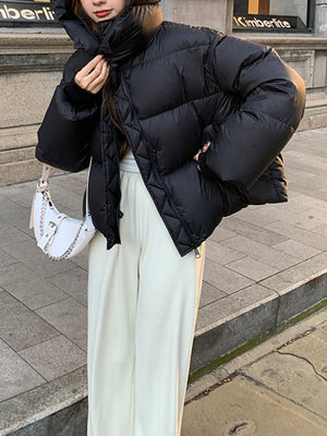 Polyester 100% Filling: Polyester Care instructions: Hand wash cold puffer jacket in Coffee with relaxed silhouette