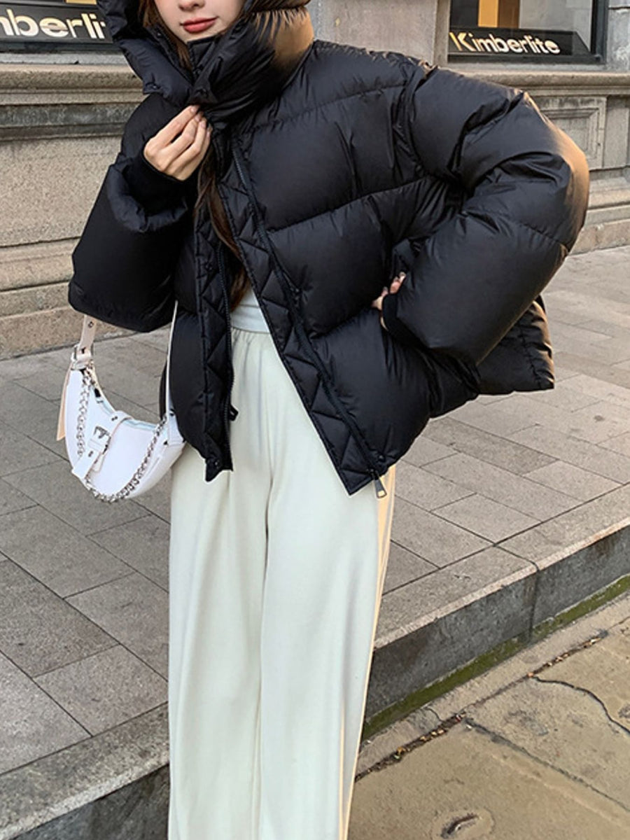 Polyester 100% Filling: Polyester Care instructions: Hand wash cold puffer jacket in Coffee with relaxed silhouette