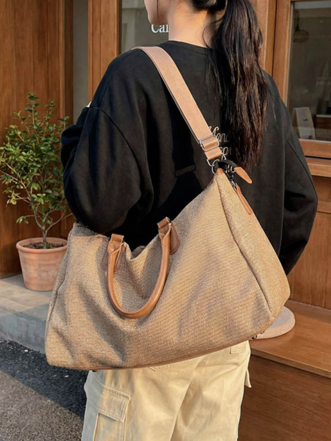 Large Capacity Travel Bag in tan with large capacity
