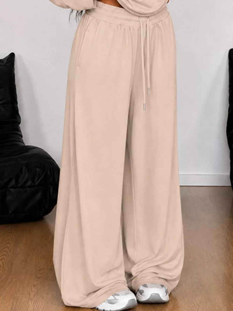 One-shoulder Top And Drawstring Pants Set Plus Size in Khaki