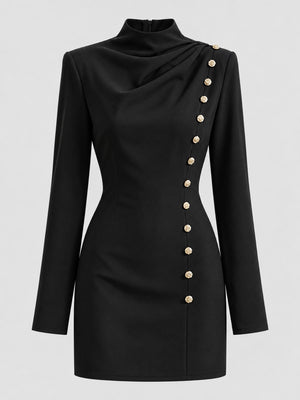 Navy bodycon mini dress with mock neck