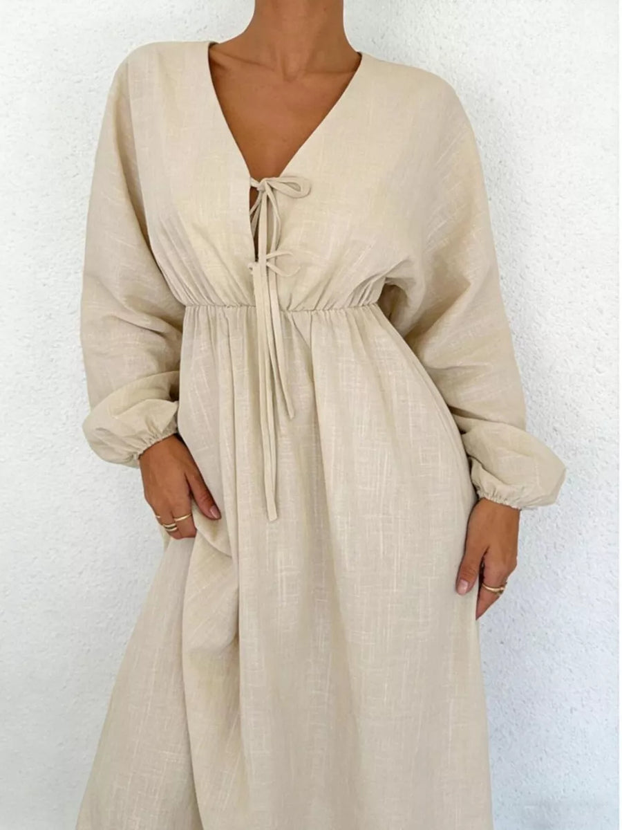 bohemian maxi dress in Beige with v-neck