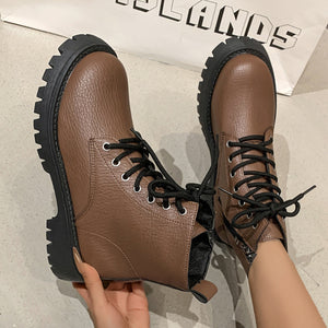 boots in Brown with platform and ankle-length