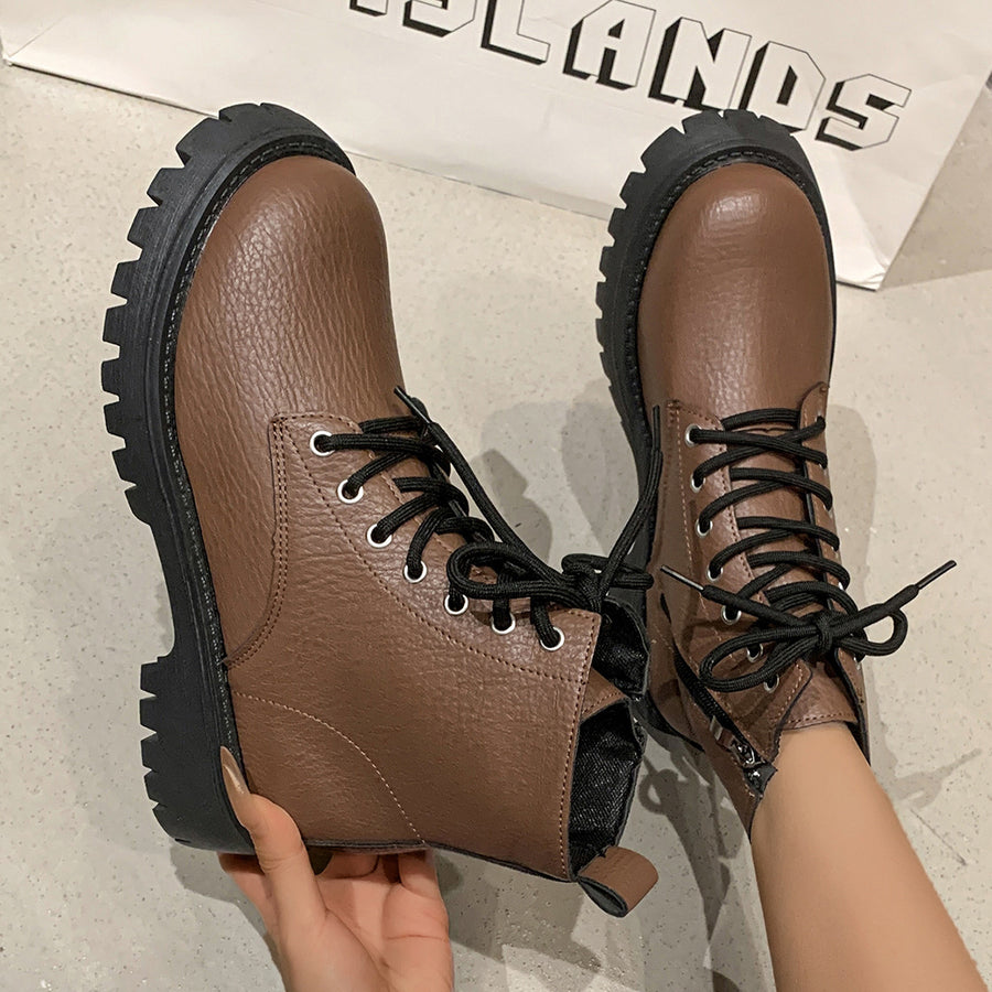 boots in Brown with platform and ankle-length