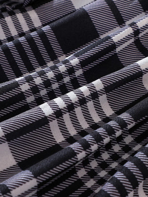 Black Belted Plaid Long-Sleeve Dress