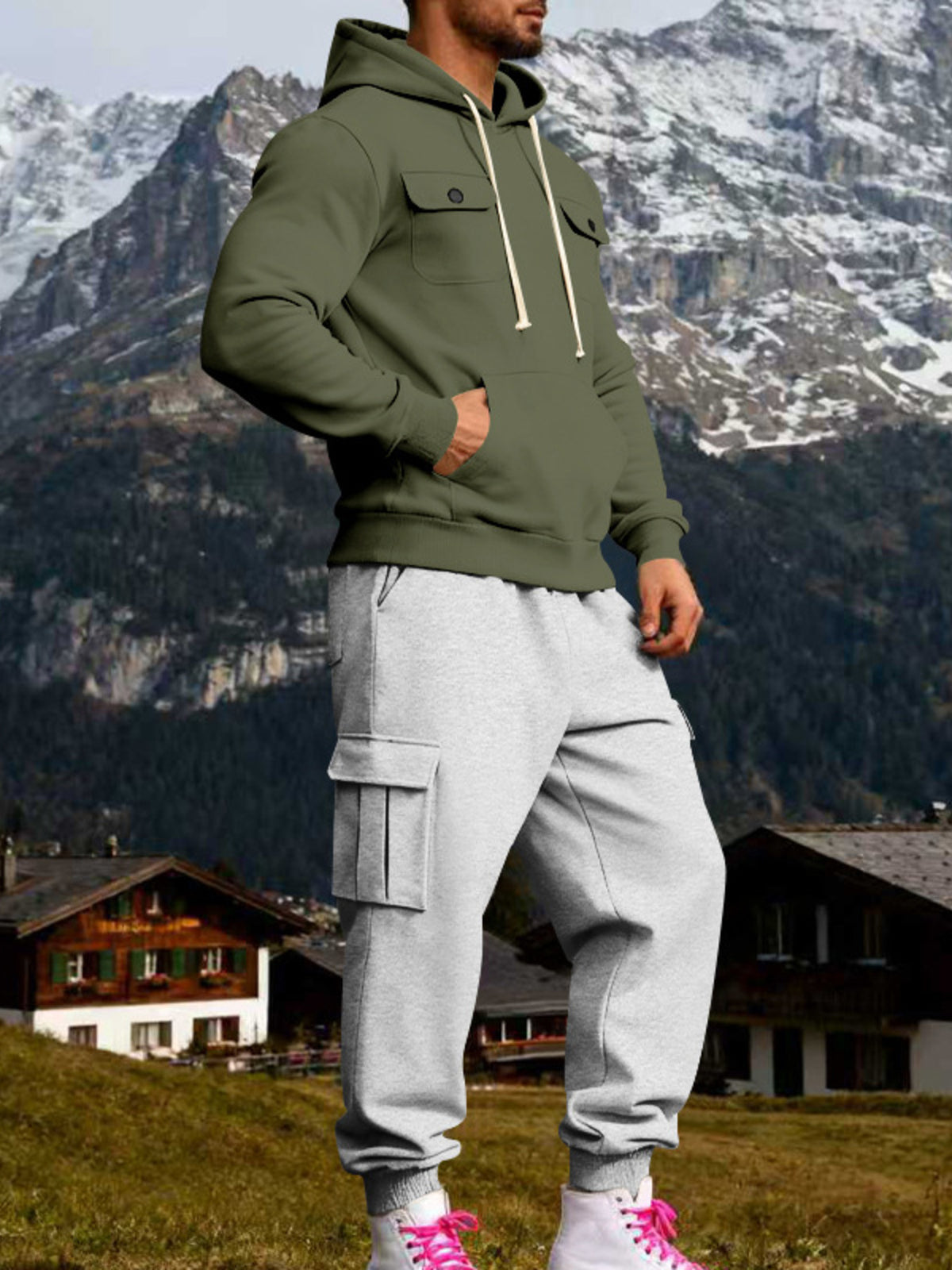 Men's Kangaroo Pocket Hoodie & Sweatpants Set