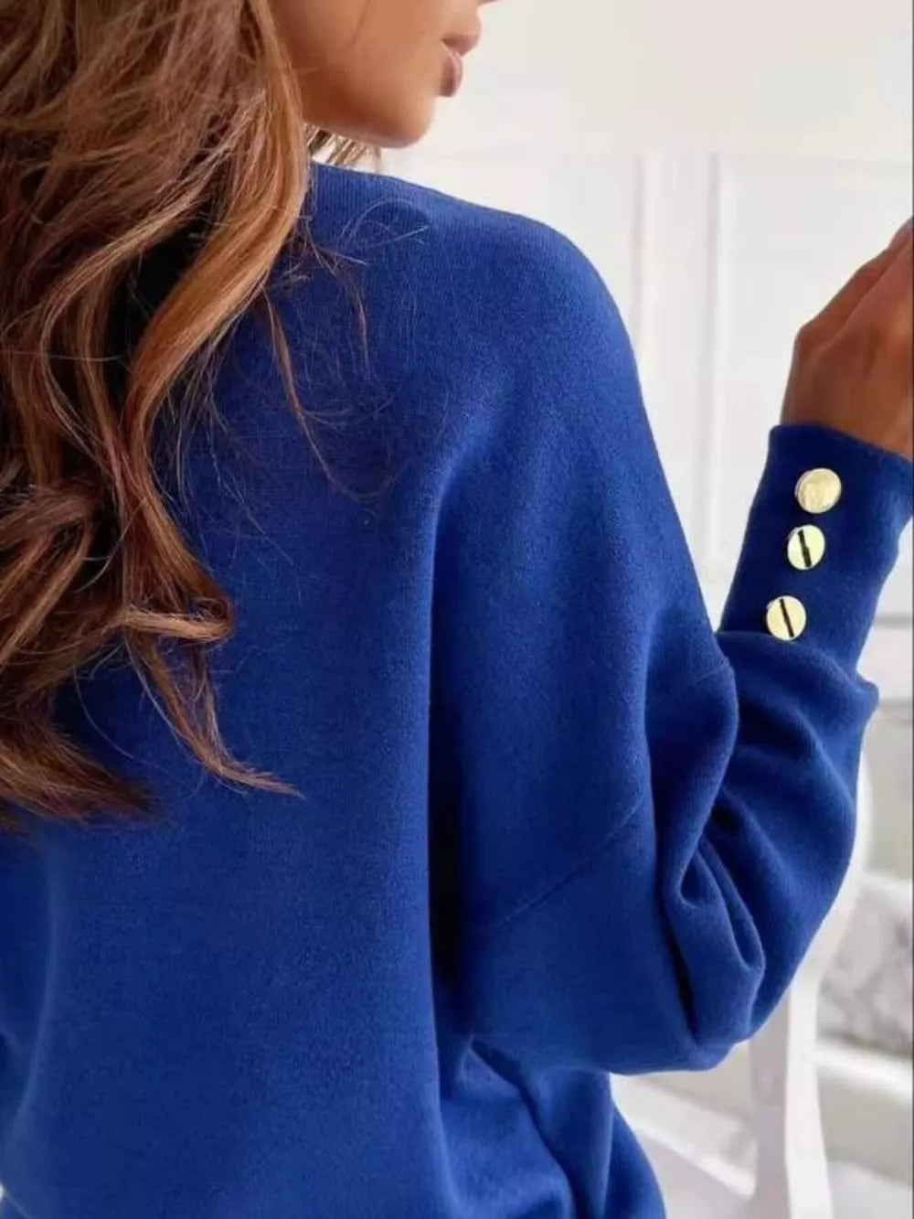 Black V-neck Button Cuff Blouse