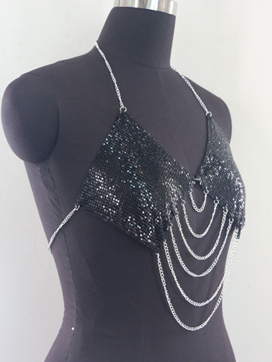 Metallic Chainmail Halter Cami Top in Gold with chainmail