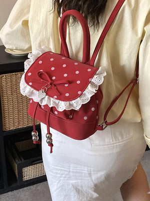 backpack featuring polka dot in Red with PU Leather Imported Size &amp texture