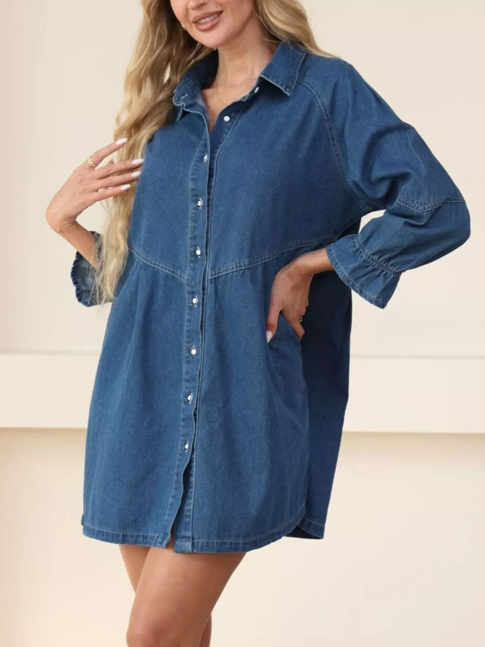 classic shirt dress in Light Blue with collared