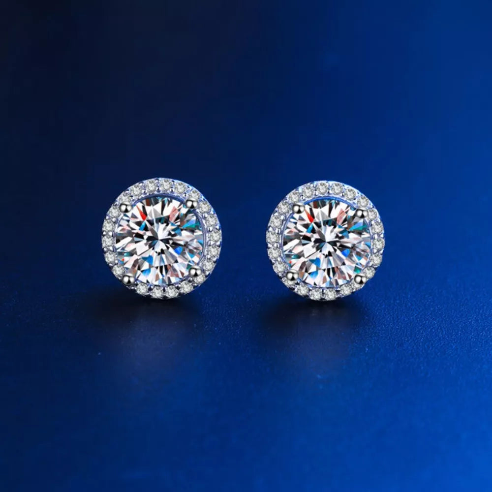 earrings in silver featuring moissanite and round fit