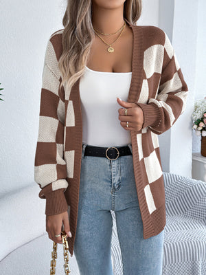 cardigan in black with checked and stretchy