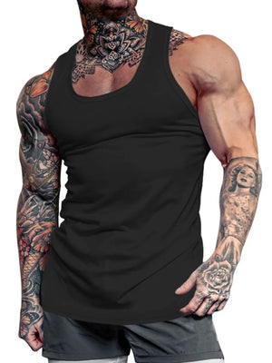 Black performance fit scoop neck tank top with athletic cut