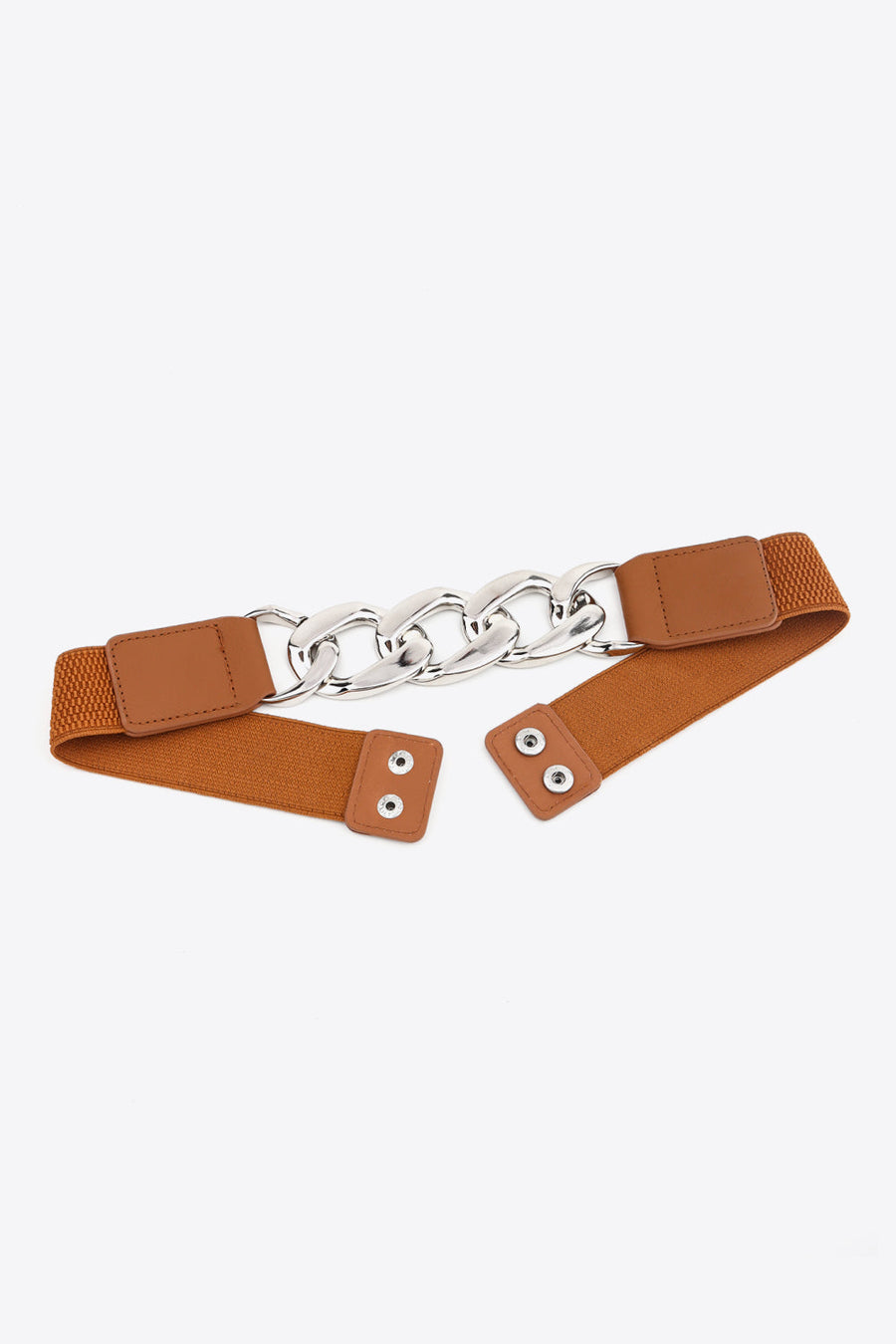 Ochre elastic belt with silver chunky chain and faux leather accents