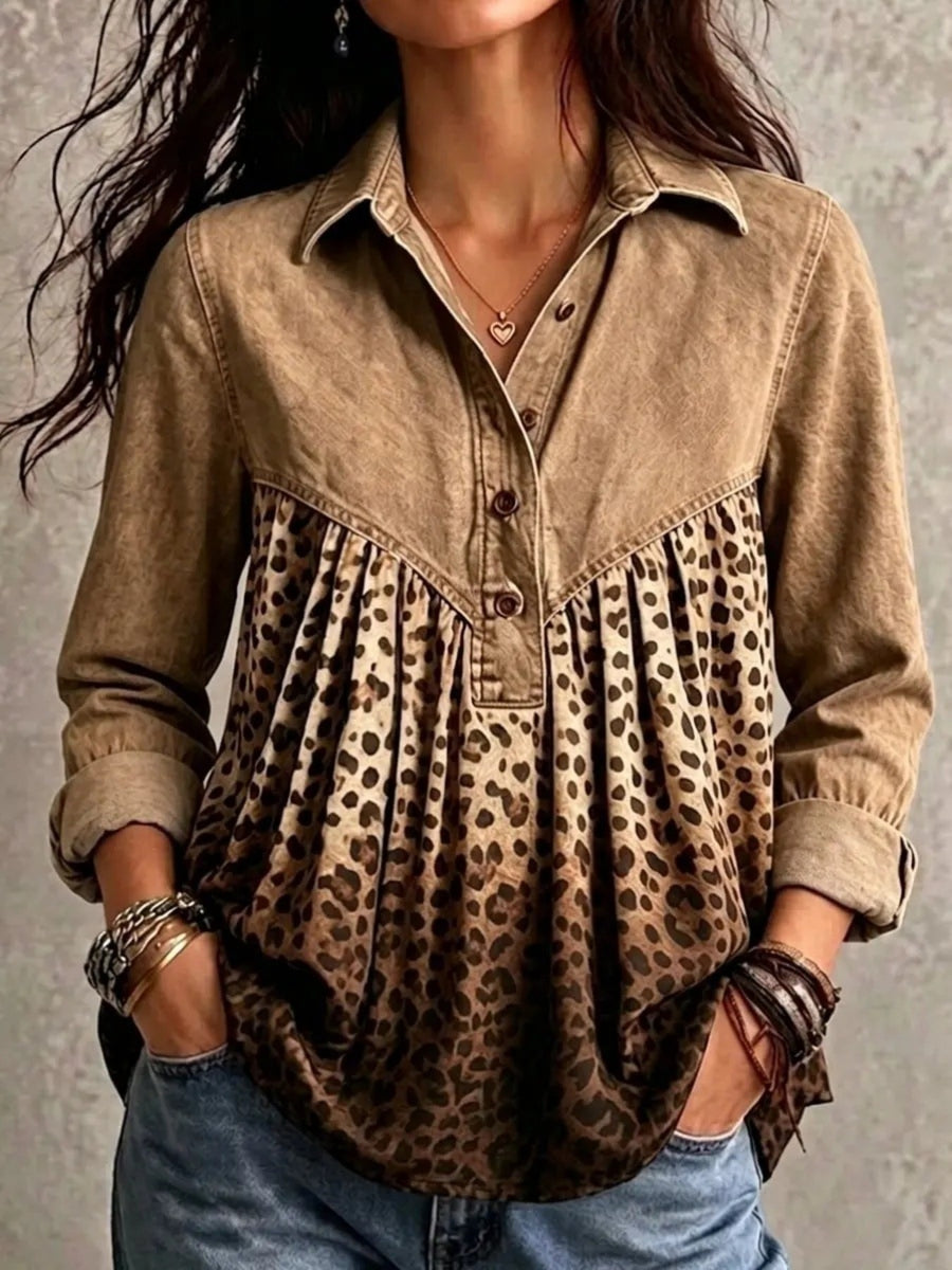 White blouse with hip-length and half-button