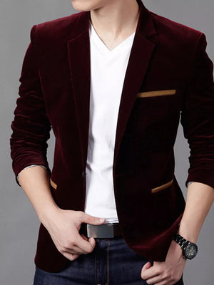 Black Men's Plus Size Slim Fit Velvet Blazer