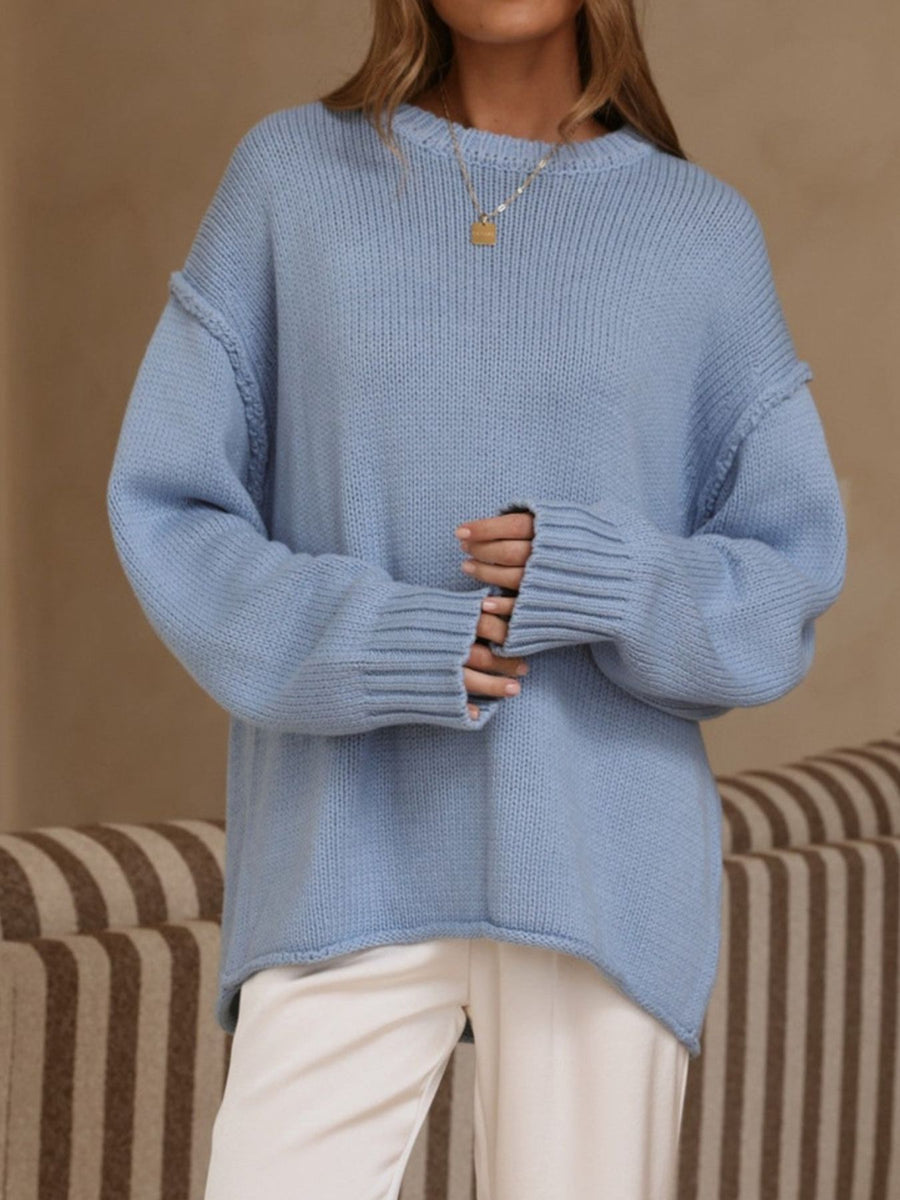 classic pullover sweater in cream with crew neck