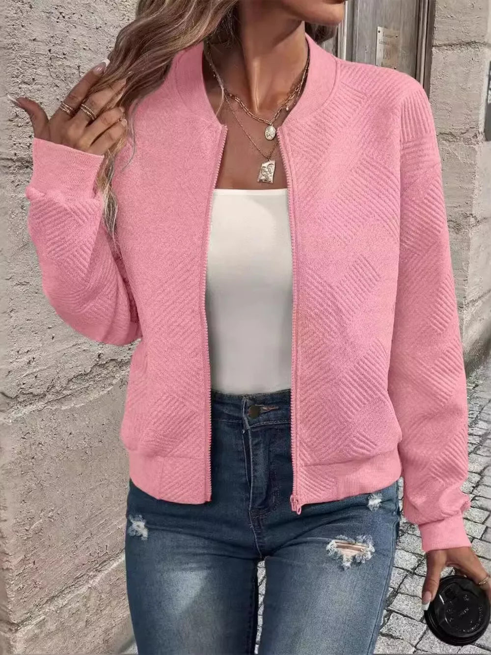 athleisure bomber jacket in Black with collared
