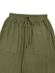Loose Fit Gauze Drawstring Pants in Moss with drawstring waist