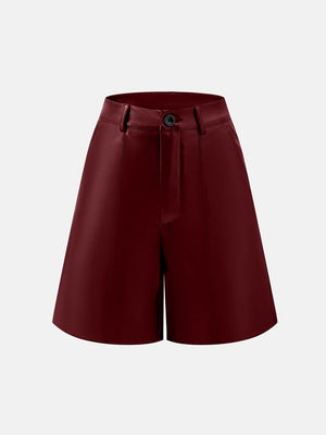 Burgundy vegan leather bermuda shorts with button closure