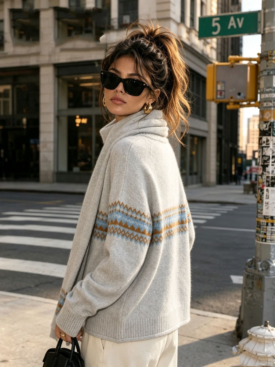 cardigan in Dark Brown with geometric and buttoned