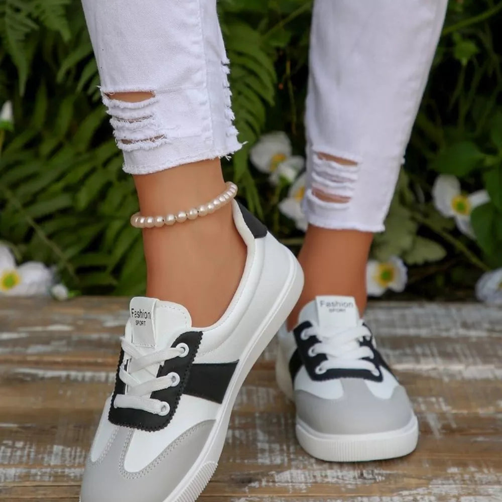 Red Round Toe Lace Up Sneakers