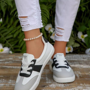 Red Round Toe Lace Up Sneakers