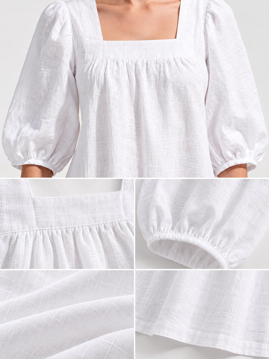 White relaxed mini dress with square neck