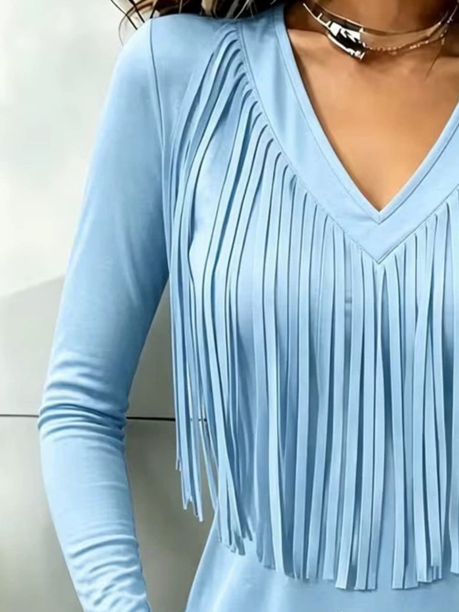 t-shirt in Khaki with fringe and hip-length