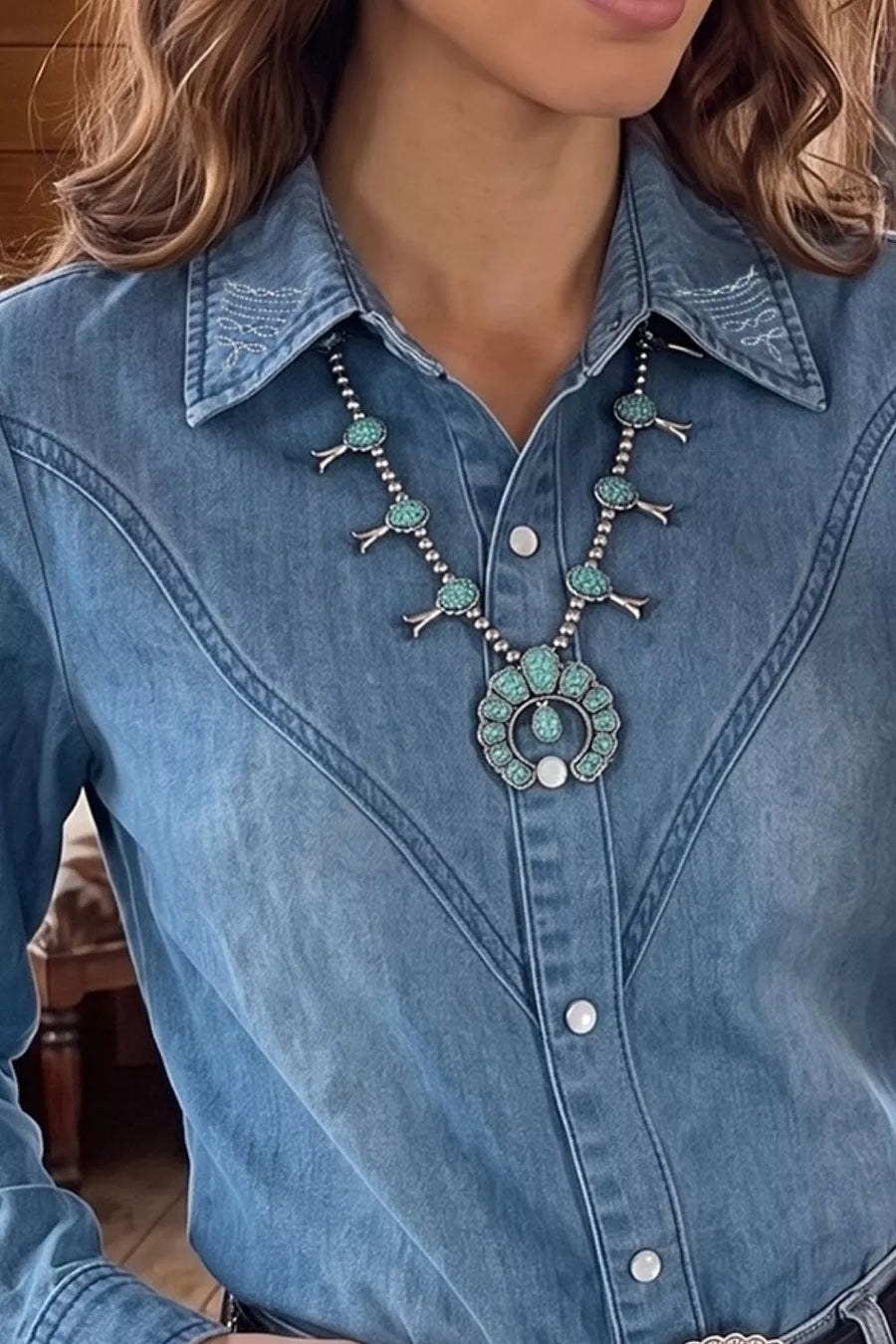 Medium with Long Sleeve Collared Denim Shirt