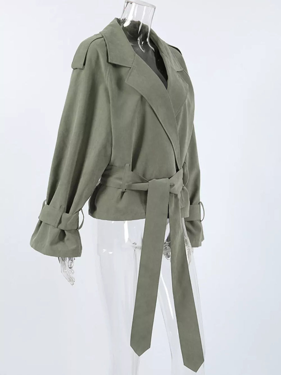 Lapel Collar Belted Cropped Trench option 7