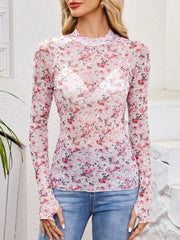 edgy top in Pink Floral with mock neck